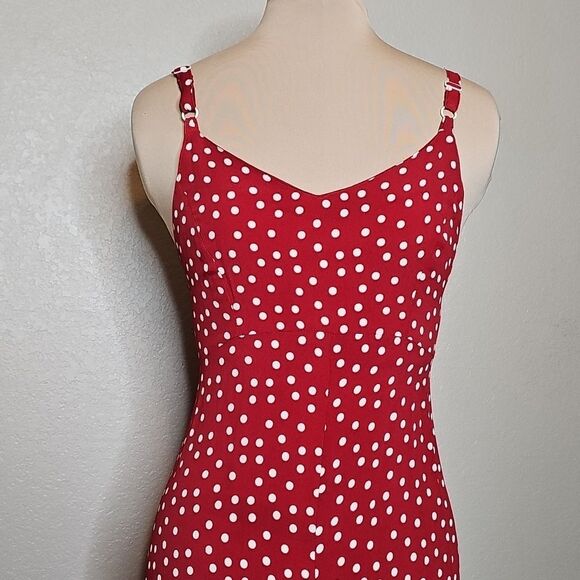 True Vintage Betsey Johnson 90s Red Ivory Polka Dot Wide Leg Crop Jumpsuit Small - Picture 4 of 13